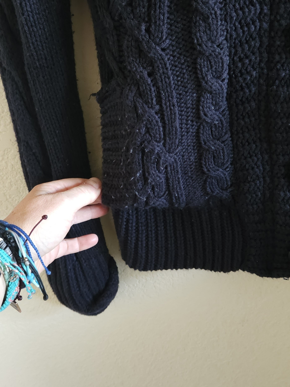Navy Cable Knit Button-Up Sweater - Picture 7 of 9